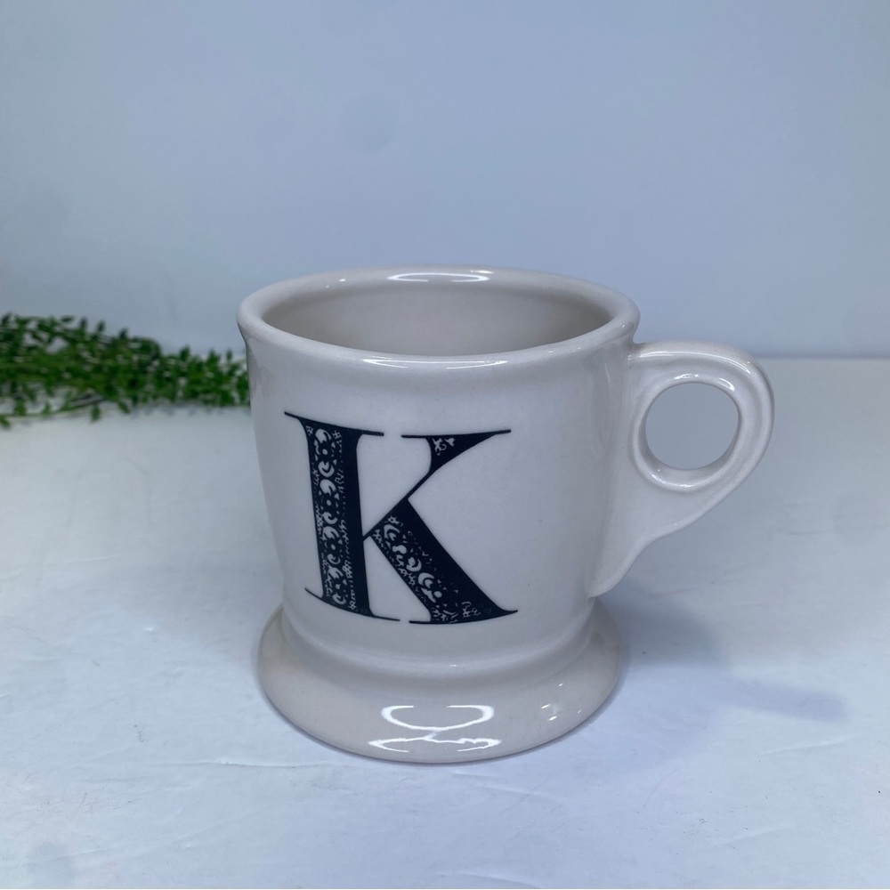 Anthropologie Monogram Letter K White Shaving Style Coffee Mug Cup Black Initial